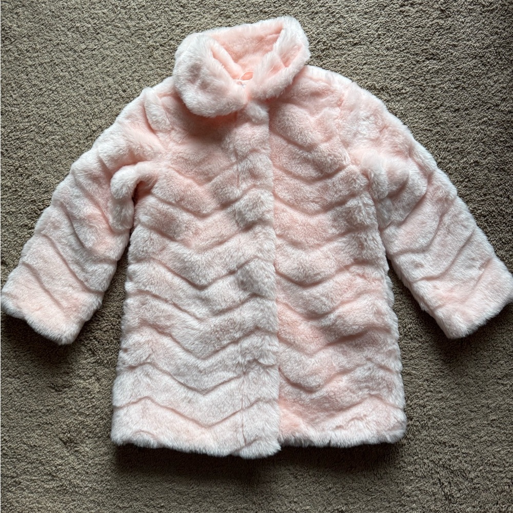 Janie and Jack Pink Chevron Faux Fur Jacket Coat 3-4T